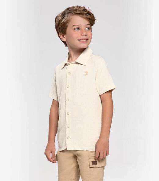 Image_Camisa Infantil Masculina Em Linho Trick Nick Bege