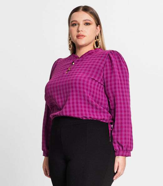 Blusa Plus Size Em Air Flow Xadrez Secret Glam Roxo