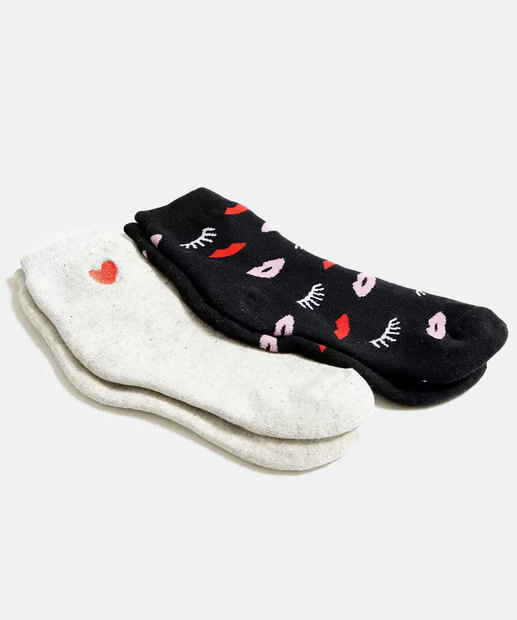 Kit 2 Pares Meias Soquete Feminina Estampadas Marisa