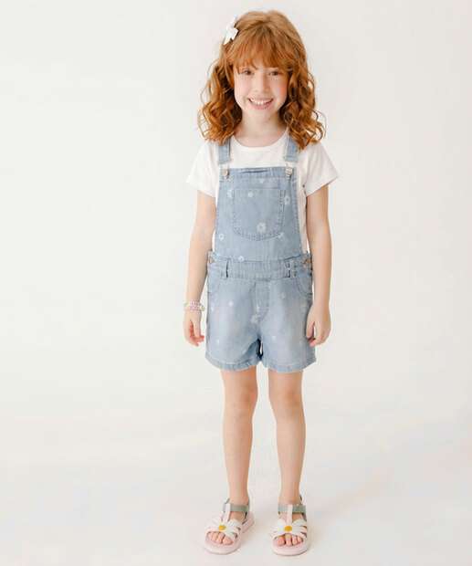 Image_Jardineira Infantil Jeans Flores Tam 4 a 10 Azul