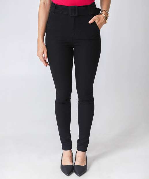 Calça Sarja Skinny Feminina Cinto Preto