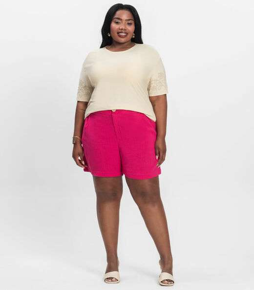 Blusa Manga Curta Plus Size Secret Glam Bege