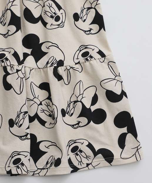 Vestido Infantil Minnie Manga Bufante Disney Tam 4 a 10 Bege