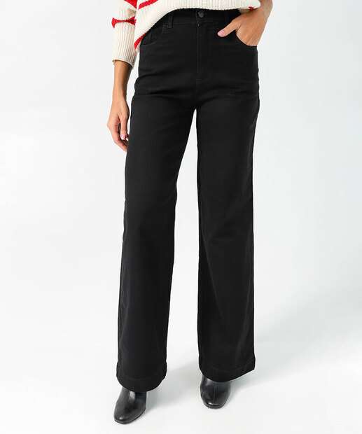 Calça Wide Leg Pantalona Feminina Sarja Sawary