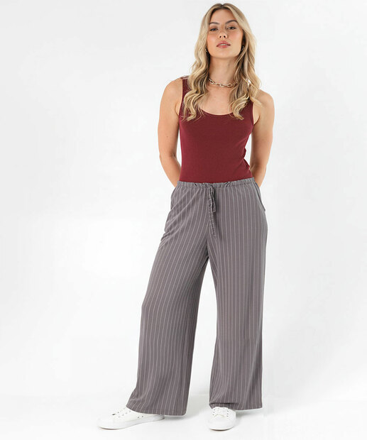 Image_Calça Pantalona Feminina Listrada Marisa Cinza