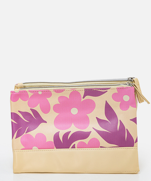 Necessaire Feminina Floral Marisa Bege