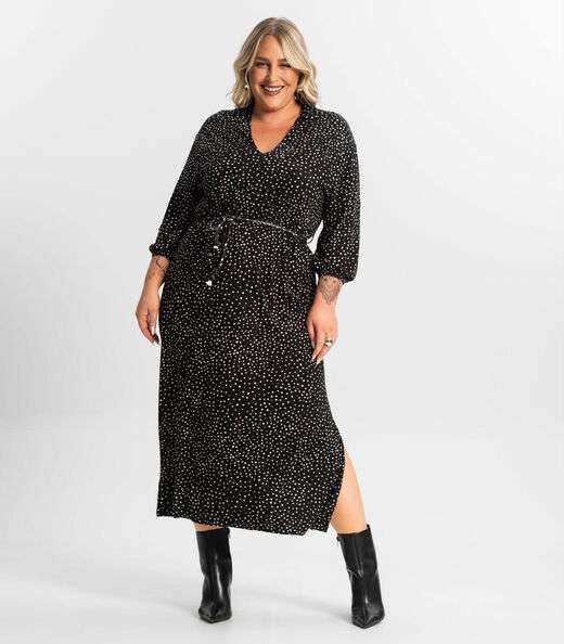 Image_Vestido Midi Plus Manga 7/8 Secret Glam Preto