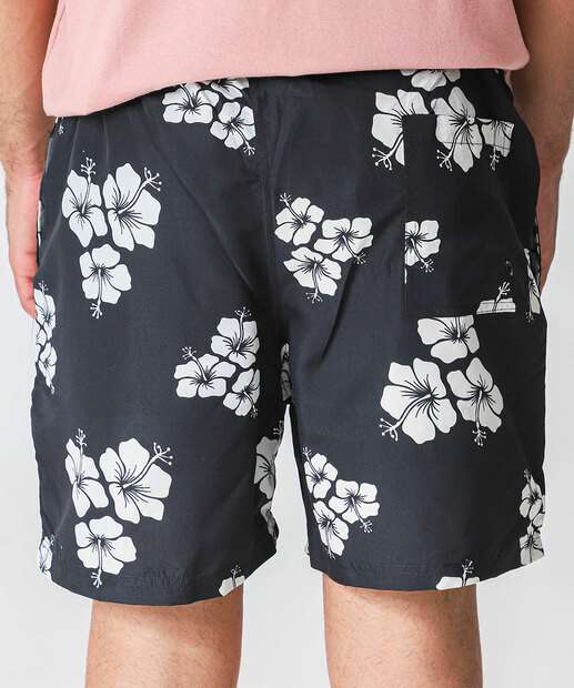 Bermuda Masculina Estampa Flores Surf Marisa Preto