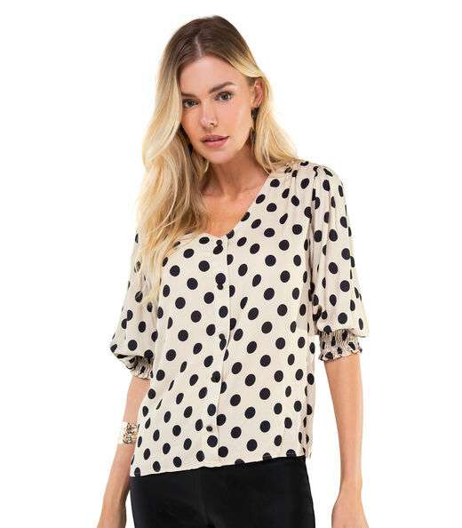 Image_Camisa Feminina Poá Mangas 3/4 Endless Bege