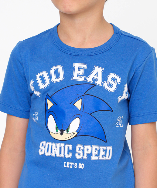 Camiseta Infantil Manga Curta Sonic Tam 4 a 10 Azul