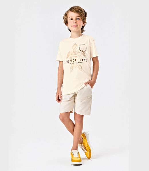 Camiseta Infantil Menino Meia Malha Trick Nick Bege