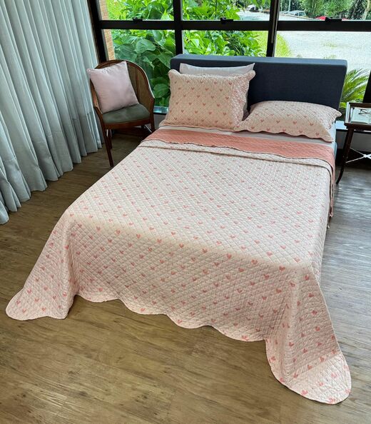 Cobreleito Casal Corações Dupla Face Lepper Rosa