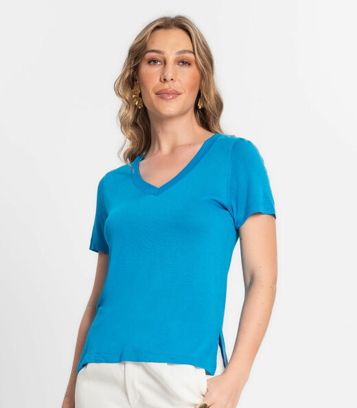 Blusa Feminina Manga Curta Decote V Endless Azul