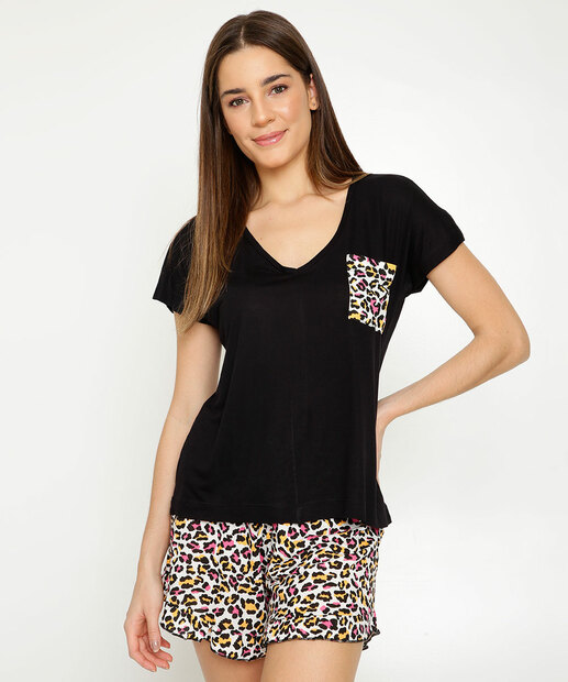 Pijama Feminino Animal Print Manga Curta Marisa