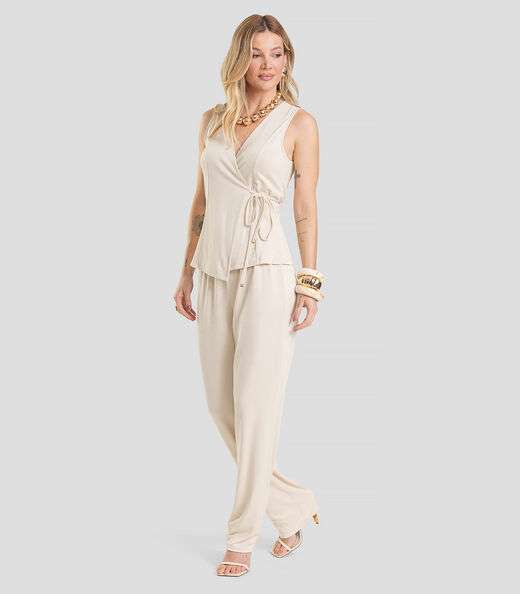 Colete Feminino em Malha Visco Maquinetada Dianna Bege