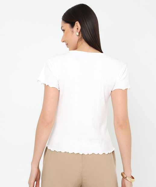 Blusa Feminina Canelada Frufru Marisa Off White