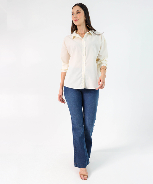 Camisa Feminina Lisa Manga Longa Marisa Off White