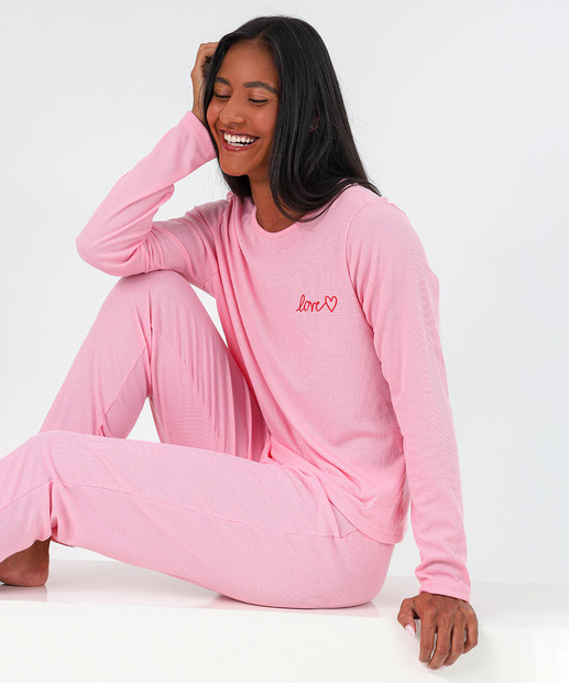 Pijama Feminino Manga Longa Marisa Rosa 