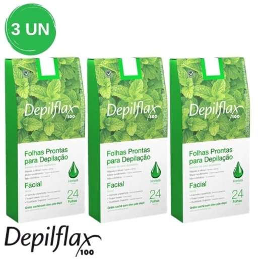 Image_Kit C/ 3 Caixas De Folhas Para Depilação Facial Hortelã Depilflax C/24 Unid Cada