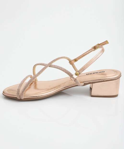 Sandália Feminina Salto Grosso Metalizada Rosê