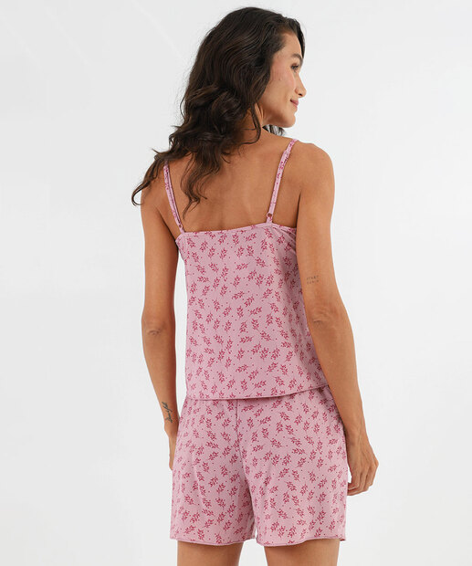 Baby Doll Liganete Flores Alças Finas Marisa Lilás