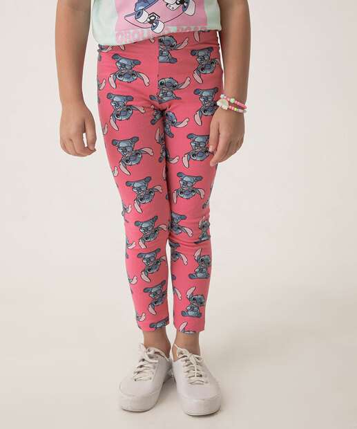 Calça Infantil Legging Stitch Disney Tam 4 a 10 Rosa