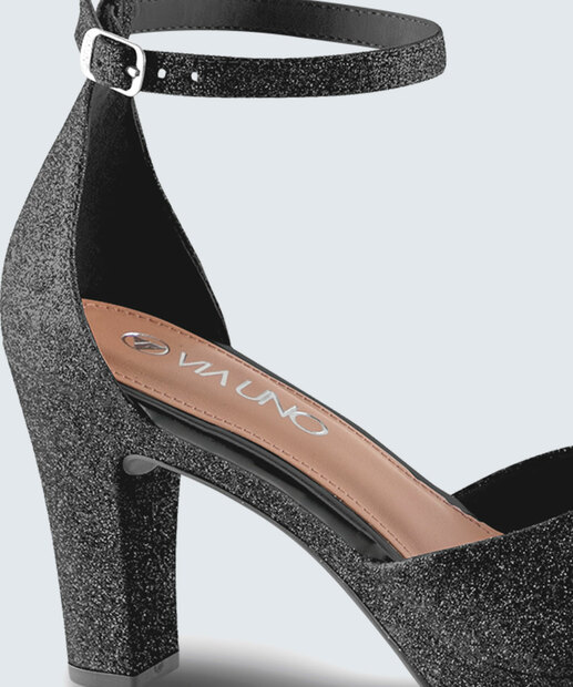 Sandália Meia Pata Feminina Salto Grosso Brilho Via Uno 