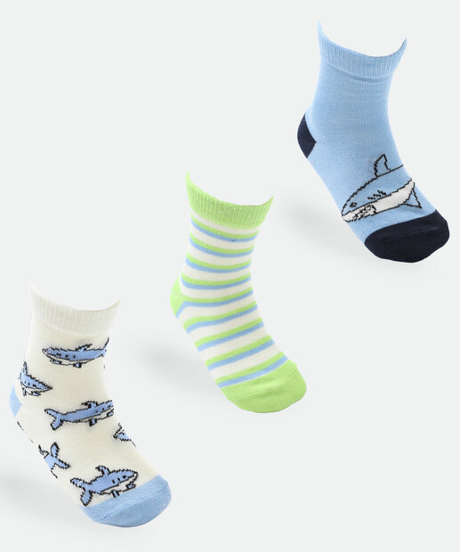 Image_Kit 3 Meias Infantil Estampa Tubarão Marisa Verde