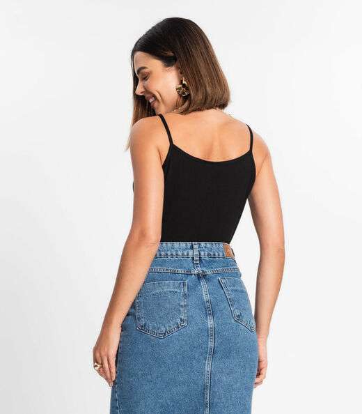 Blusa de Alça Feminina Viscotorcion Básica Rovitex Preto