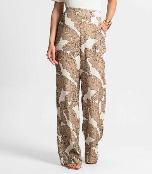 Calça Feminina Pantalona Estampada Endless Marrom