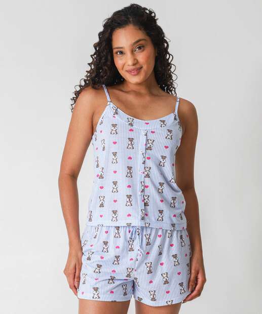 Image_Pijama Feminino Listrado Estampa Cachorro Marisa Azul
