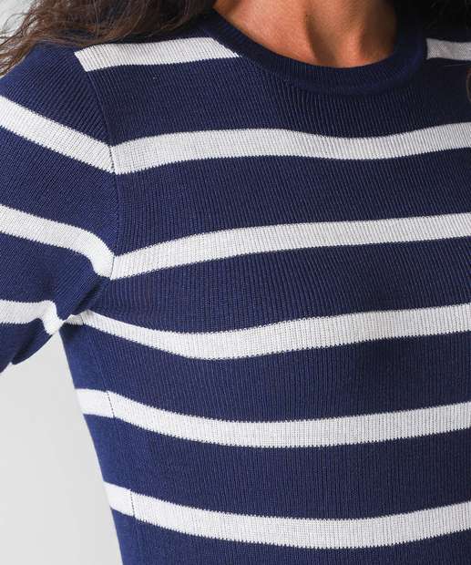 Blusa Feminina Manga Curta Listrada Marisa Azul