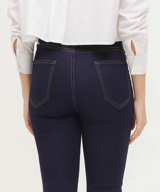 Calça Jeans Skinny Feminina Cintura Alta Bolsos