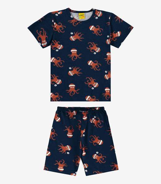 Pijama Infantil Masculino Meia Malha Rovi Kids Azul