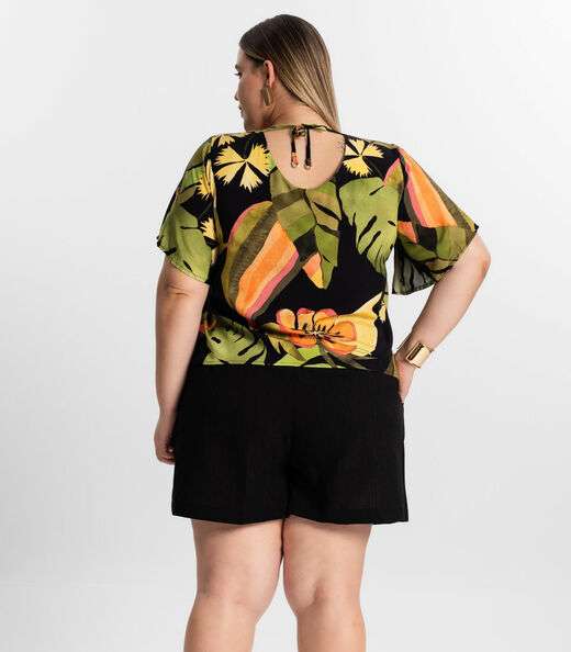Blusa Feminina Plus Size Estampada Secret Glam Preto