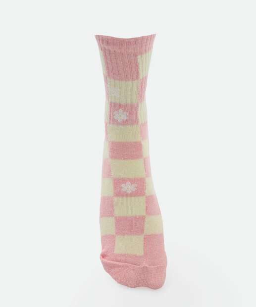 Kit 2 Pares Meias Soquete Feminina Stitch Disney Rosa