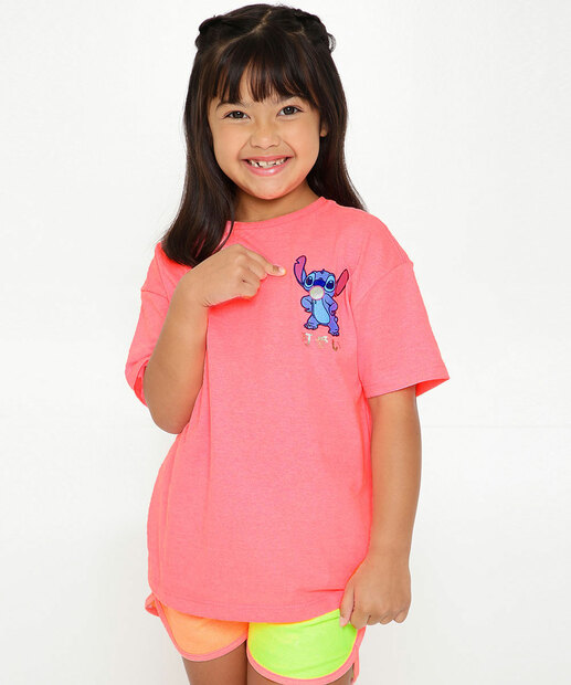 Camiseta Infantil Manga Curta Stitch Disney Tam 4 a 12
