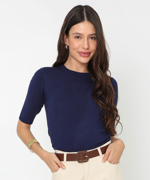 Image_Blusa Feminina Tricô Manga Curta Marisa Azul