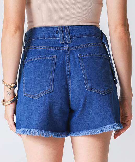 Short Jeans Feminino Barra Desfiada Marisa Azul