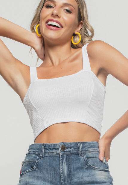 Kit 2 Croppeds  Top Faixa Comfy Malha Canelada Preto e Branco