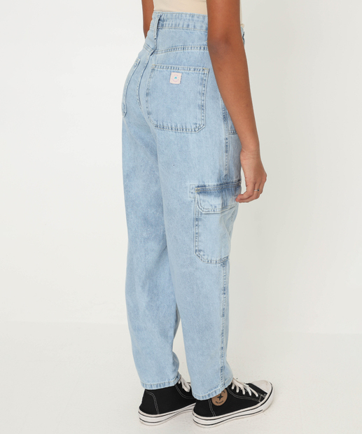 Calça Juvenil Jeans Mom Cargo Tam 10 a 16 Azul