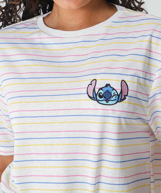 Pijama Feminino Stitch Listrado Off White