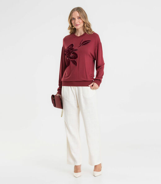 Blusão Feminino Em Molecotton Estampado Rovitex Vermelho