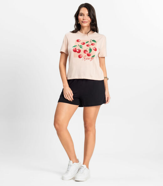 Camiseta Manga Curta Feminina Meia Malha Rovitex Rosa