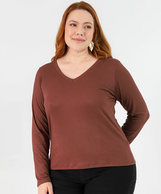 Image_Blusa Plus Size Feminina Canelada Marisa Marrom