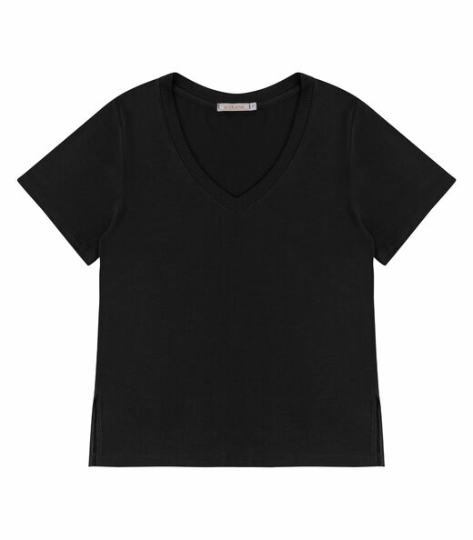 Blusa Feminina Manga Curta Decote V Endless Preto