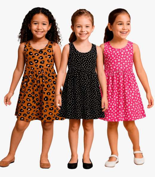 Kit 3 Vestidos Femininos Infantis Select Sortidas