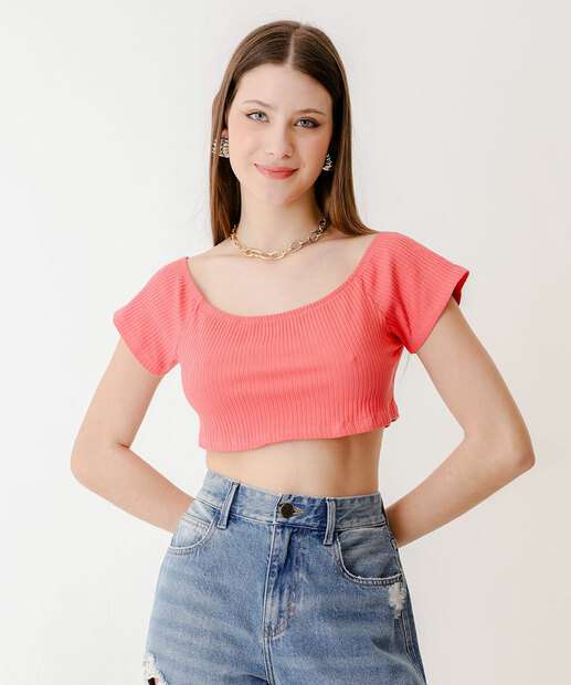 Blusa Cropped Ciganinha Feminina Canelada Marisa