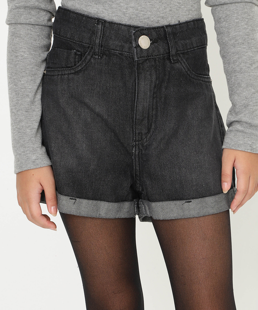 Short Juvenil Jeans Barra Dobrada Tam 10 a 16 Preto