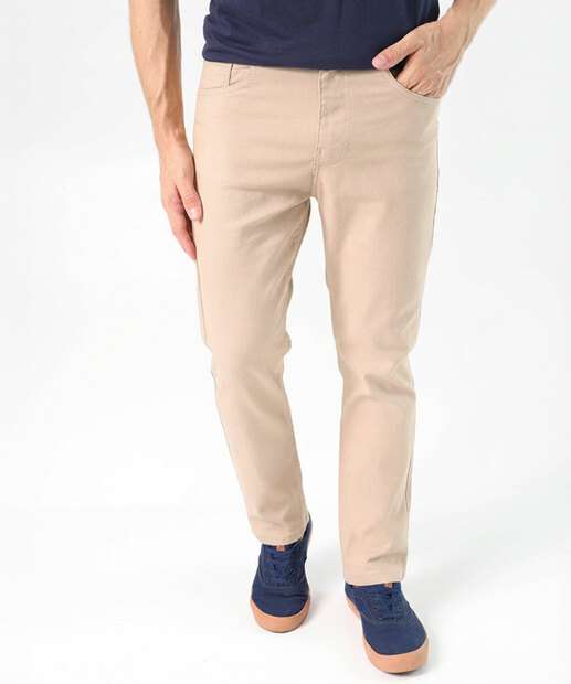 Calça Masculina Sarja Slim Bege